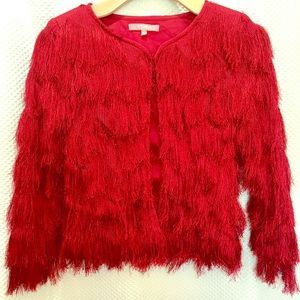 Red Fringe Long Sleeve Cardigan Jacket Sz Small